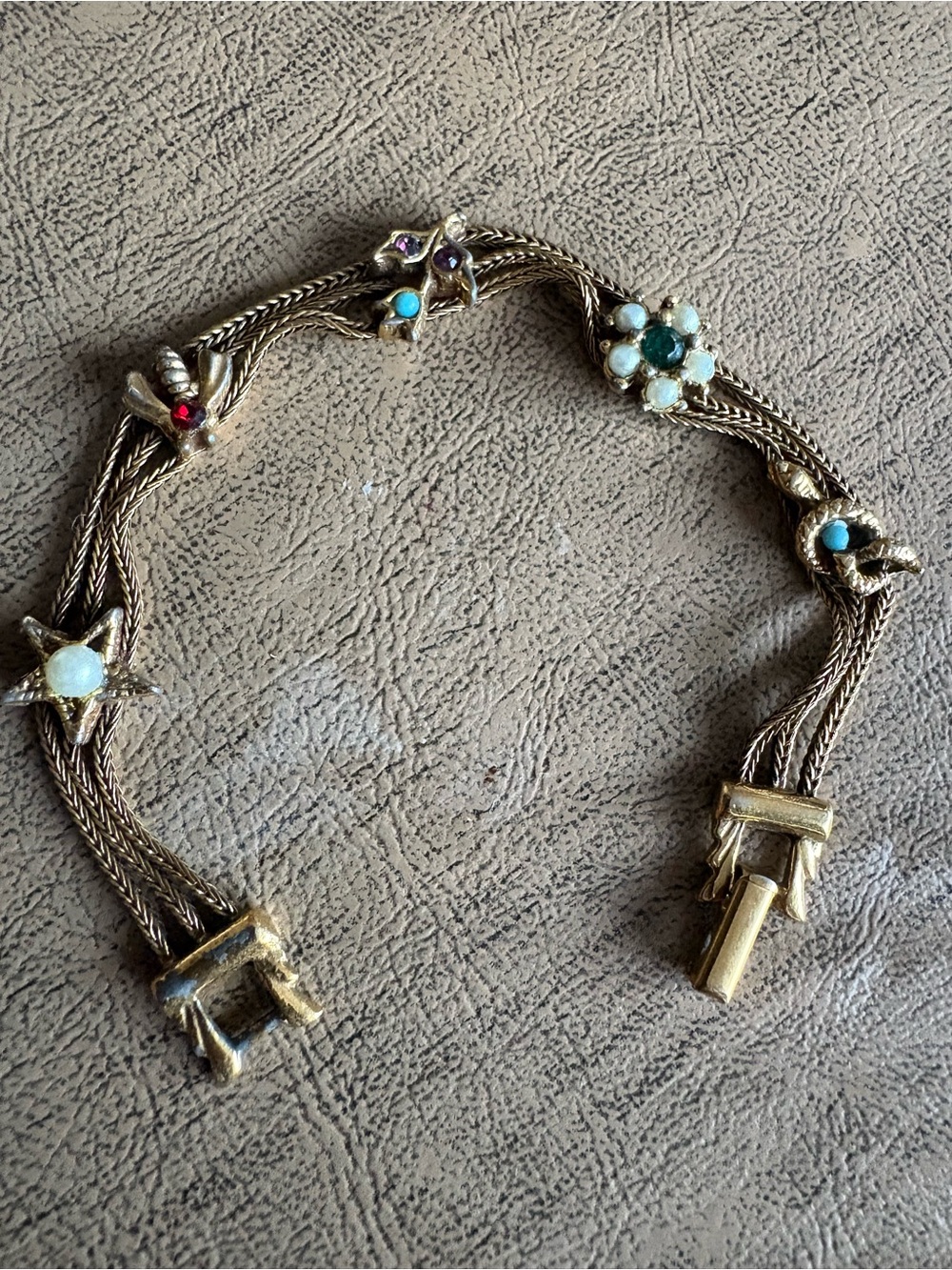 Vintage Gold-Tone Multistone Floral Chain Bracelet - Women Jewelry